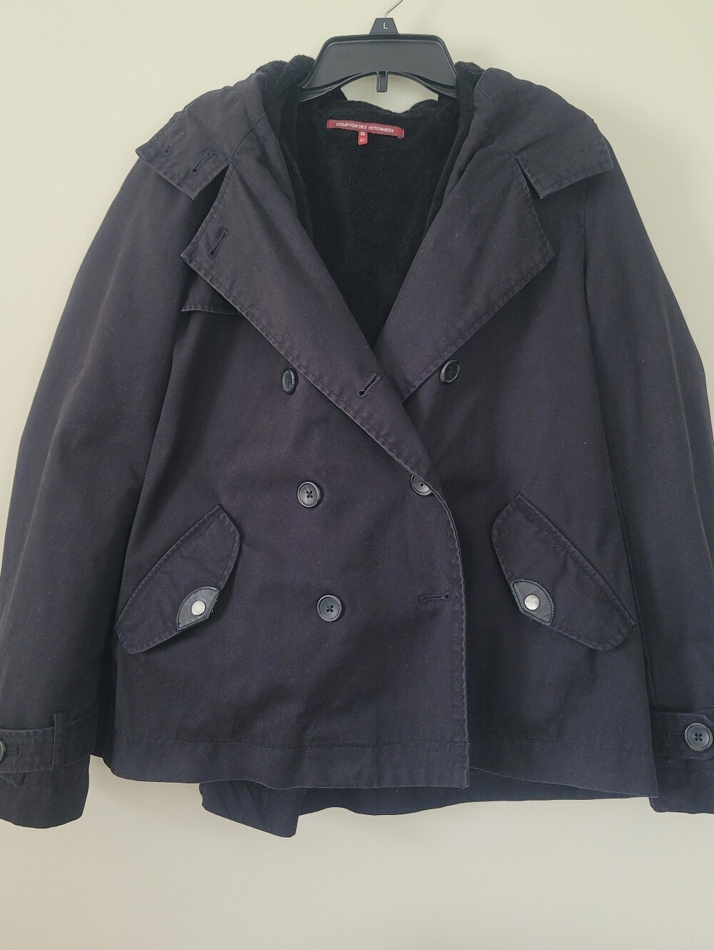 Comptoir Des Contonniers Womens Black Hooded Cotton Fleece Jacket Coat 38 Medium